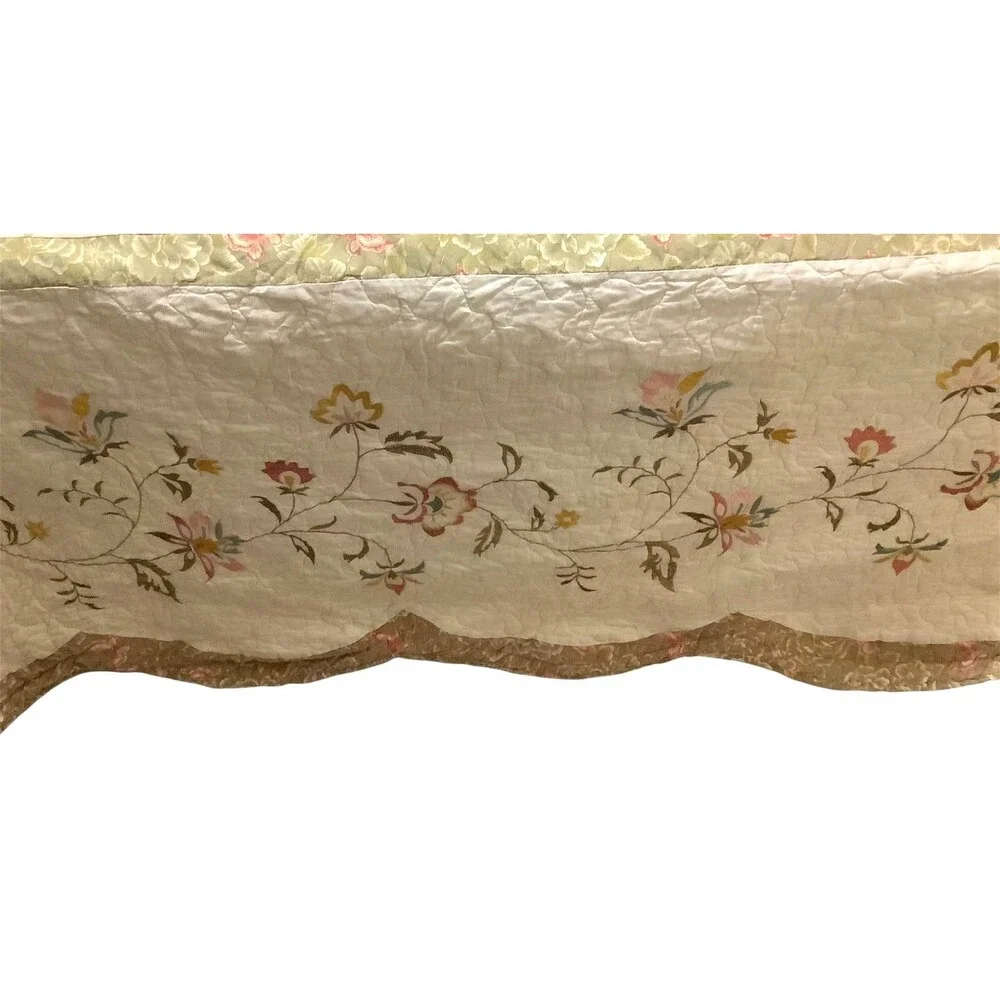 WestPoint Home King Size Patchwork Quilt Set w/ 2 Shams Green Floral Embroidered